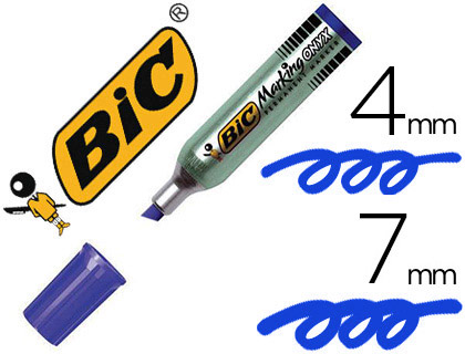 MARQUEUR BIC PERMANENT ONYX MARKER 1481 POINTE BISEAUTE TRAC 4/7MM TOUS SUPPORTS CORPS MTAL BLEU