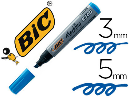 MARQUEUR BIC PERMANENT MARKING 2300 POINTE BISEAUTE TRAC 3/5MM CORPS PLASTIQUE ENCRE BASE ALCOOL COLORIS BLEU