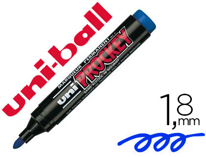 MARQUEUR UNIBALL UNI PROCKEY PERMANENT POINTE OGIVE TRAC 1.8MM ENCRE SANS ALCOOL CORPS PLASTIQUE COLORIS BLEU