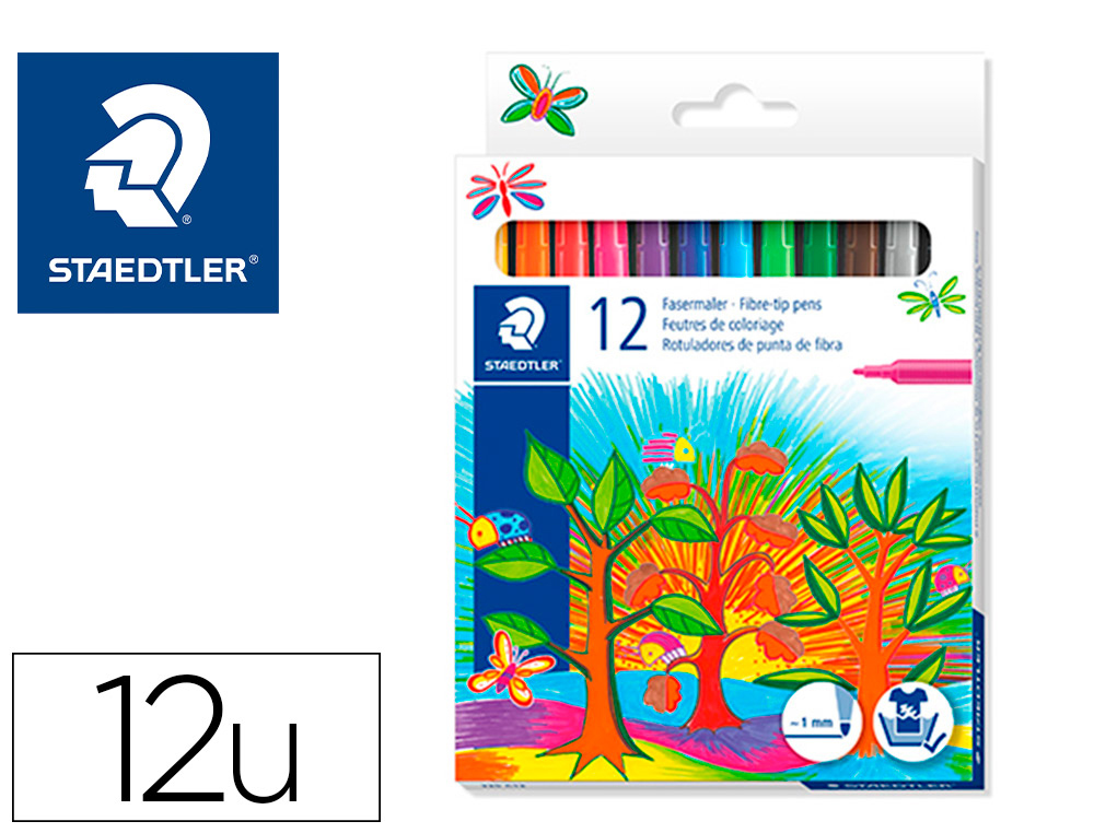 STYLO FEUTRE STAEDTLER 325 POINTE MOYENNE 1MM PACK DE 12 COULEURS ASSORTIES