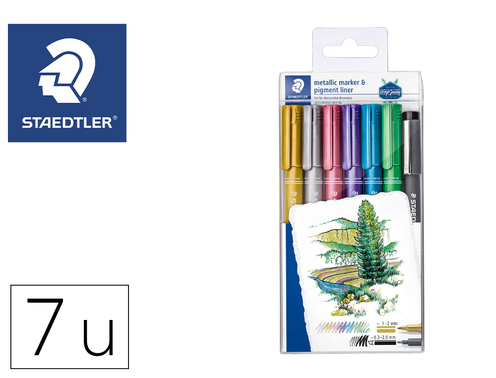 MARQUEURS STAEDTLER METALLIC MARKERS COLORIS ASSORTIS ETUI DE 6 + 1 FEUTRE PIGMENT LINER C2-9 OFFERT