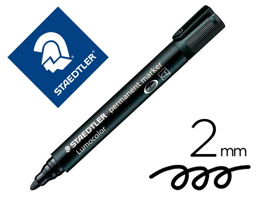 MARQUEUR STAEDTLER PERMANENT DRY SAFE LUMOCOLOR POINTE OGIVE RECHARGEABLE RSISTANT EAU CORPS NOIR ENCRE NOIRE