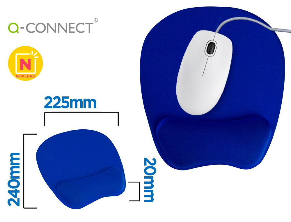 TAPIS SOURIS Q-CONNECT REPOSE-POIGNET ERGONOMIQUE    MOUSSE GRAND CONFORT FACILEMENT NETTOYABLE COLORIS BLEU