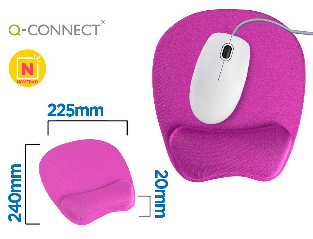 TAPIS SOURIS Q-CONNECT REPOSE-POIGNET ERGONOMIQUE    MOUSSE GRAND CONFORT FACILEMENT NETTOYABLE COLORIS VIOLET