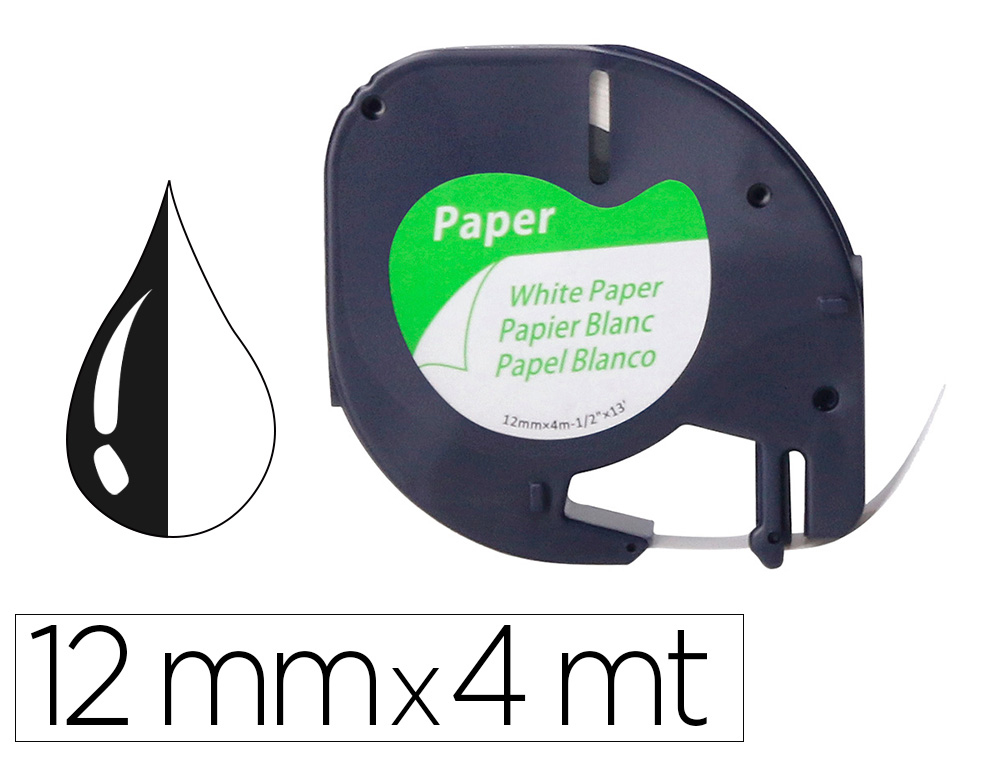RUBAN TITREUSE Q-CONNECT 12MM X 4 MT NOIR-BLANC SUPPORT     PAPIER LETRATAG 091200