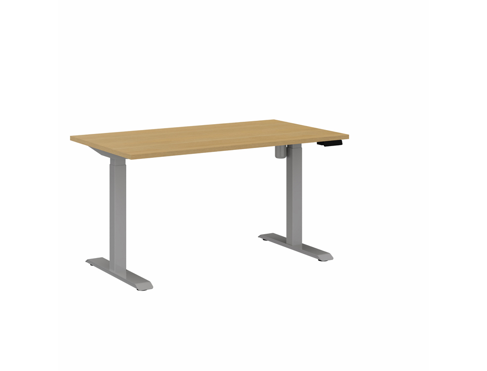 BUREAU DROIT EOL LUTZ 2 REGLABLE HAUTEUR L1400X800MM  PLATEAU CHENE CLAIR PIETEMENT GRIS ALUMINIUM