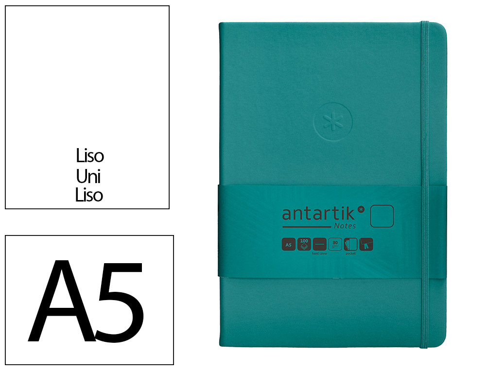 CARNET A5 ANTARTIK NOTES PAPIER UNI IVOIRE COUVERTURE  RIGIDE FERMETURE ELASTIQUE 100PAGES 80GR COLORIS VERT PAON