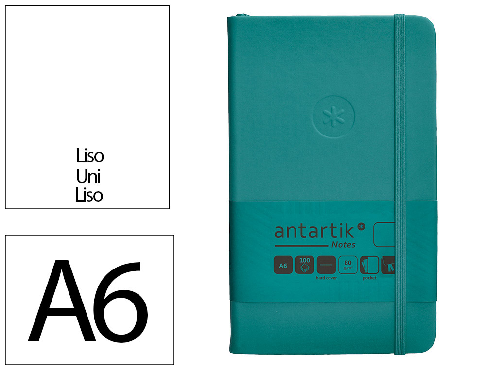 CARNET A6 ANTARTIK NOTES PAPIER UNI IVOIRE COUVERTURE  RIGIDE FERMETURE ELASTIQUE 100PAGES 80GR COLORIS VERT PAON