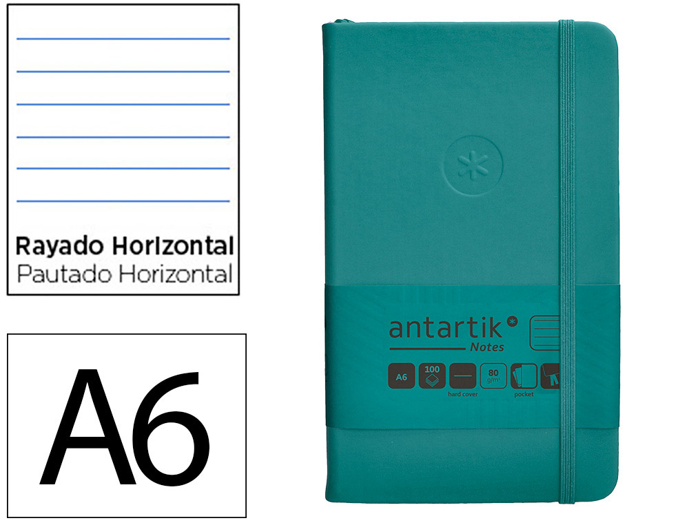 CARNET A6 ANTARTIK NOTES LIGNECOUVERTURE RIGIDE FERMETURE   ELASTIQUE 100 PAGES 80GR      COLORIS VERT PAON