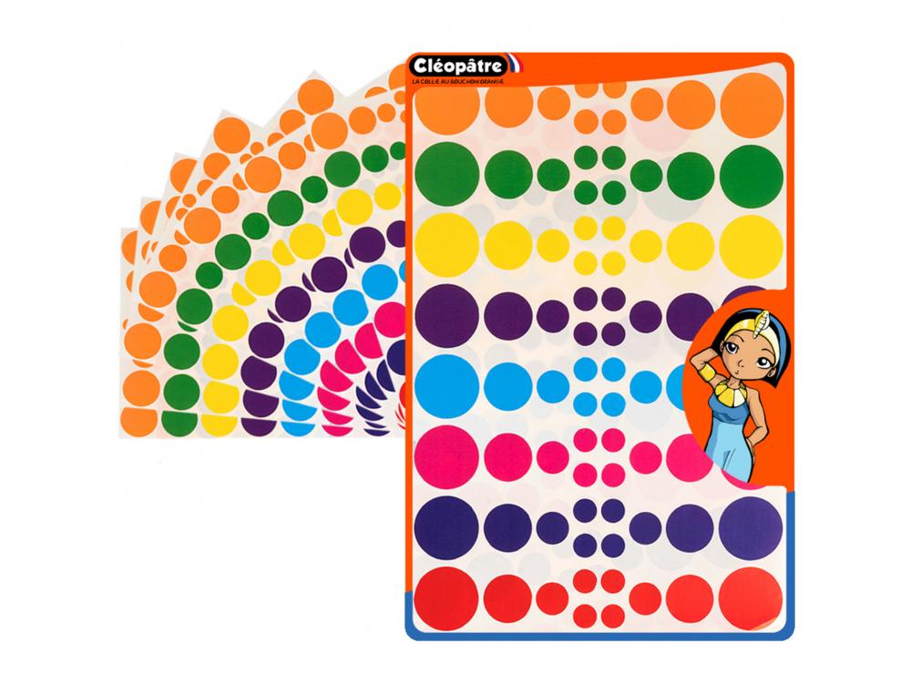 GOMMETTE RONDE CLEOPATRE 4 TAILLES ASSORTIES             1.5/2/3/3.8CM 8 COLORIS       ASSORTIS PAR PLANCHE 640