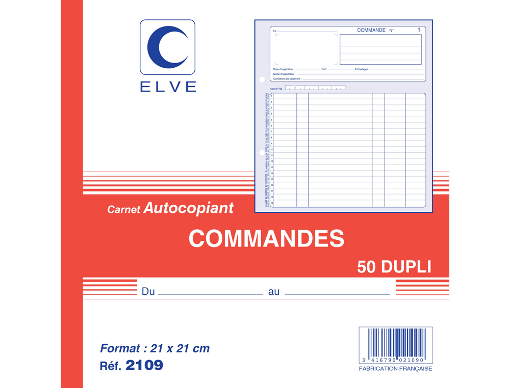 MANIFOLD ELVE AUTOCOPIANT 210X210MM FOLIOTAGE 50 DUPLIS COMMANDES