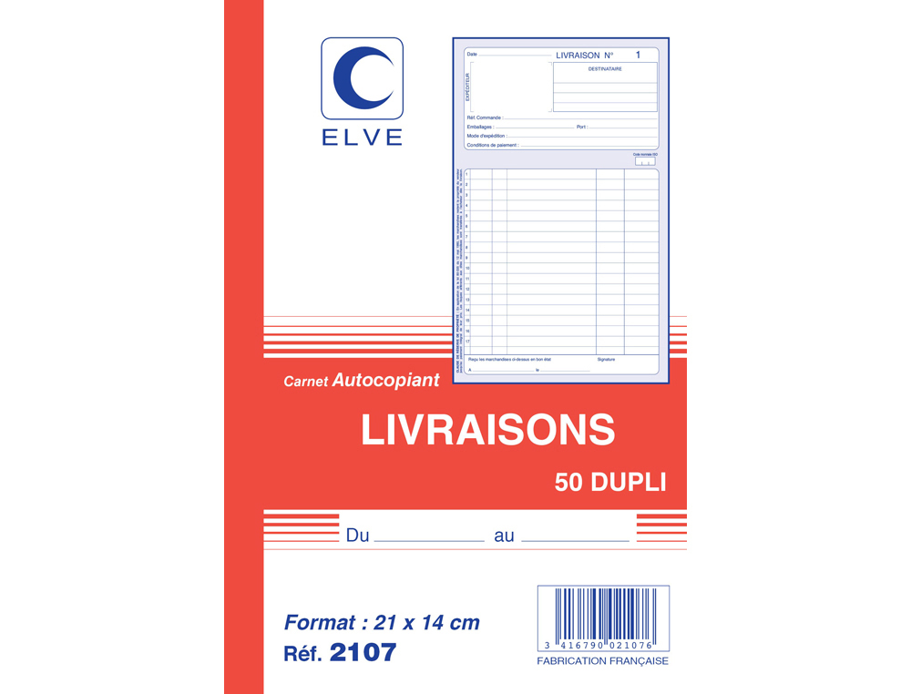 MANIFOLD ELVE AUTOCOPIANT 140X210MM FOLIOTAGE 50 DUPLIS LIVRAISONS