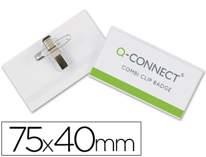 BADGE Q-CONNECT PVC RIGIDE TRANSPARENT PINCE OU PINGLE FORMAT 40X75MM CARTE VISITE