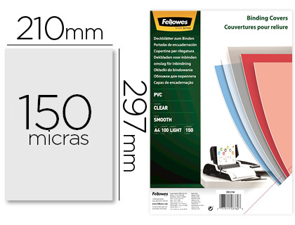 COUVERTURE FELLOWES PVC TRANSPARENT GRAMMAGE CONOMIQUE 15/100E FORMAT A4 PAQUET 100 UNITS