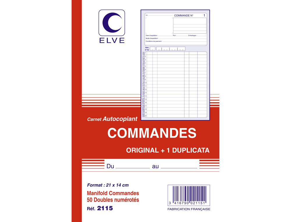 MANIFOLD ELVE AUTOCOPIANT 140X210MM VERTICAL FOLIOTAGE 50 DUPLIS COMMANDES 1  50