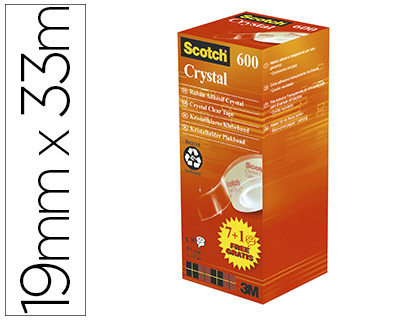 RUBAN ADHSIF SCOTCH CRYSTAL 600 19MMX33M PACK CONOMIQUE 8 ROULEAUX