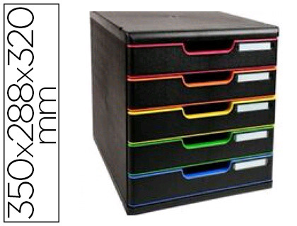 MODULE CLASSEMENT EXACOMPTA 5 TIROIRS A4+ 4 HAUTEURS 350X288X320MM PORTE-TIQUETTE COLORIS NOIR/ARLEQUIN
