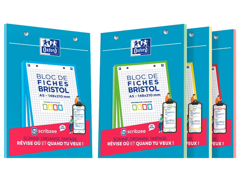 CAHIER DE FICHES BRISTOL 2.0 OXFORD A5 14,8X21CM 5X5MM COULEUR 30 UNITS
