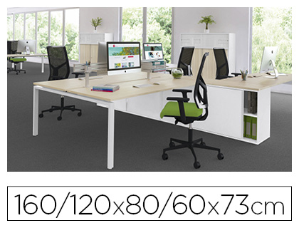 BUREAU COMPACT ASYMTRIQUE EOL CONECT 90 DEGRS RETOUR  GAUCHE 160X120X60CM DCOR BLANC NEIGE SUR PIEDS