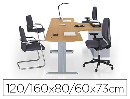 BUREAU EOL IDOL 90 DEGRS RETOUR DROITE 160/120X80/60CM FINITION ALUMINIUM DCOR CHNE CLAIR SUR PIEDS FIXES CENTRS