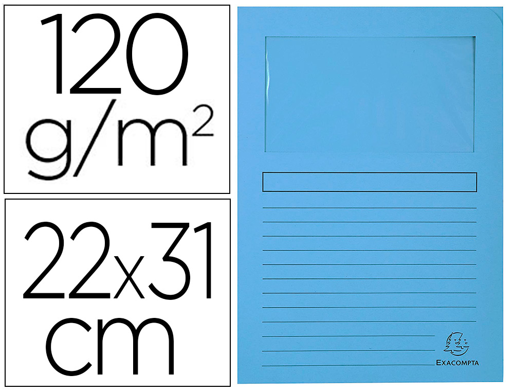 CHEMISE EXACOMPTA FOREVER CARTE RECYCLE 120G 22X31CM FENTRE COLORIS BLEU CLAIR PAQUET 25 UNITS