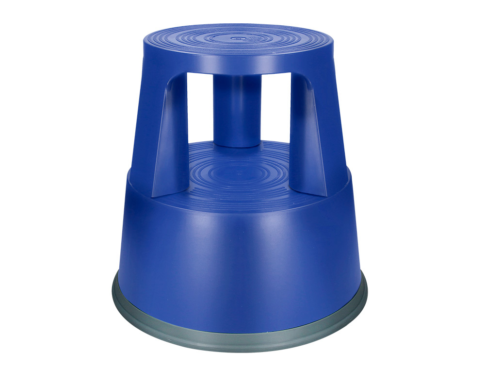 TABOURET Q-CONNECT PLASTIQUE ROUES CAOUTCHOUC RTRACTABLES 2 NIVEAUX BASE 44CM HAUTEUR 43CM POIDS 2.9KG COLORIS BLEU