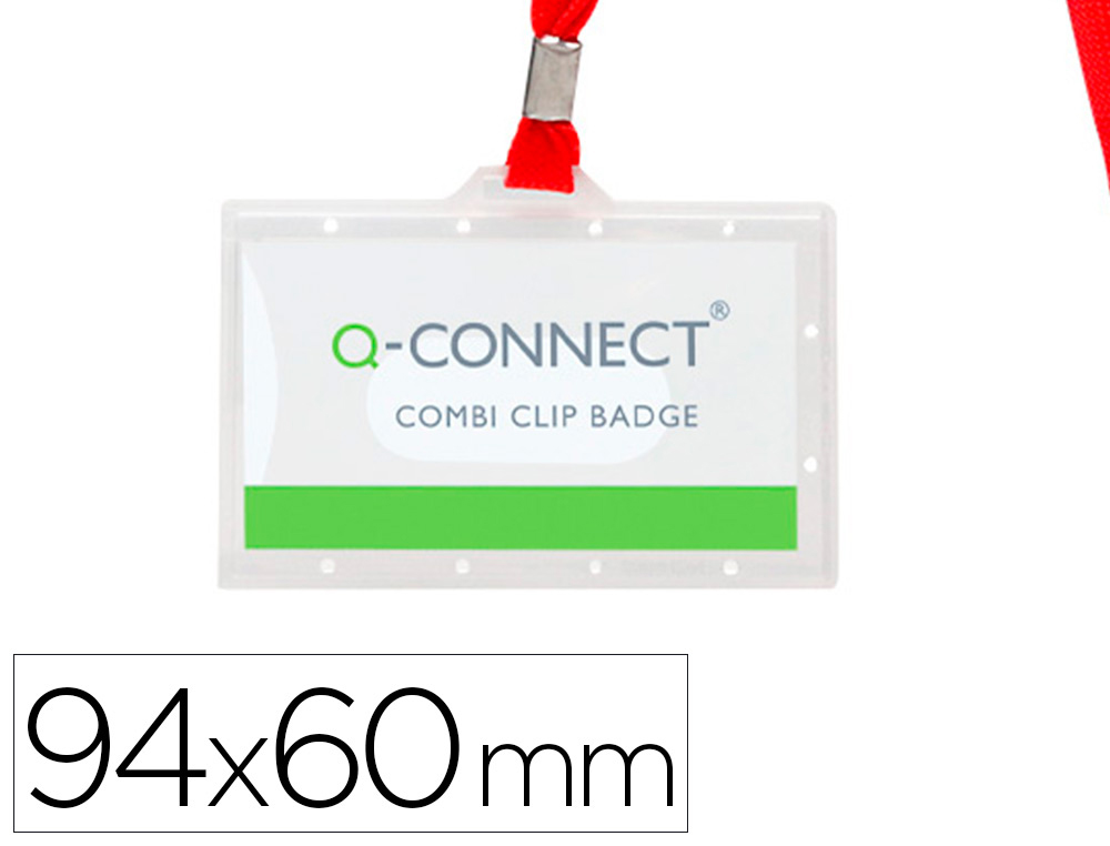 BADGE Q-CONNECT LACET ROUGE PLASTIQUE RIGIDE CONGRS FOIRES ENTREPRISES INTRIEUR CARTE BLANCHE ROUGE 94X60MM